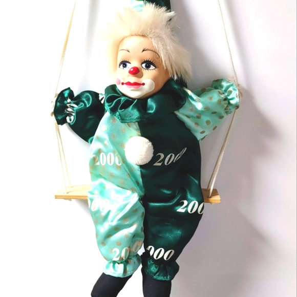 Vintage Porcelain Head Clown Doll body sitting on a Swing Hand painted - Picture 8 of 10